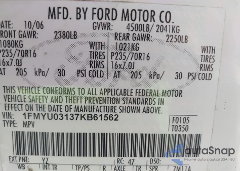 2007 Ford Escape Xlt/Xlt Sport from USA, damaged, VIN 1FMYU03137KB61562